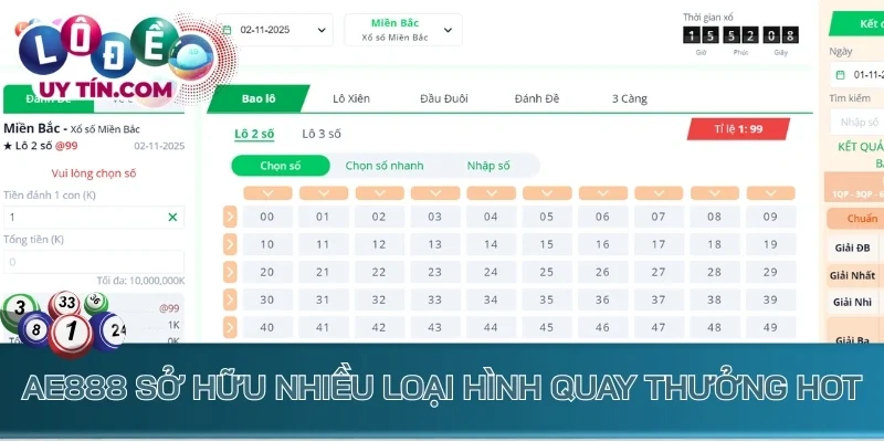 Ae888 sở hữu nhiều loại hình quay thưởng hot