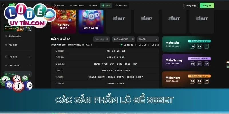 Các sản phẩm lô đề 86bet