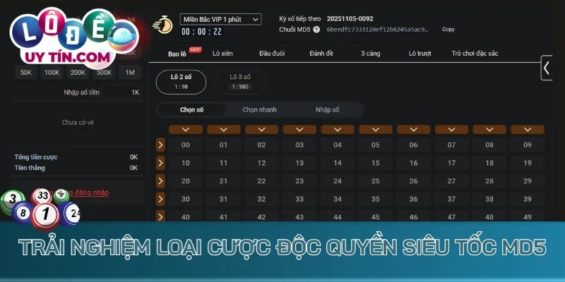 Trải nghiệm loại cược độc quyền siêu tốc MD5